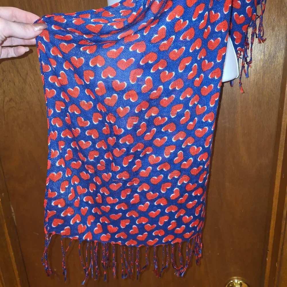 Blue and red hearts pattern rectangle scarf‎